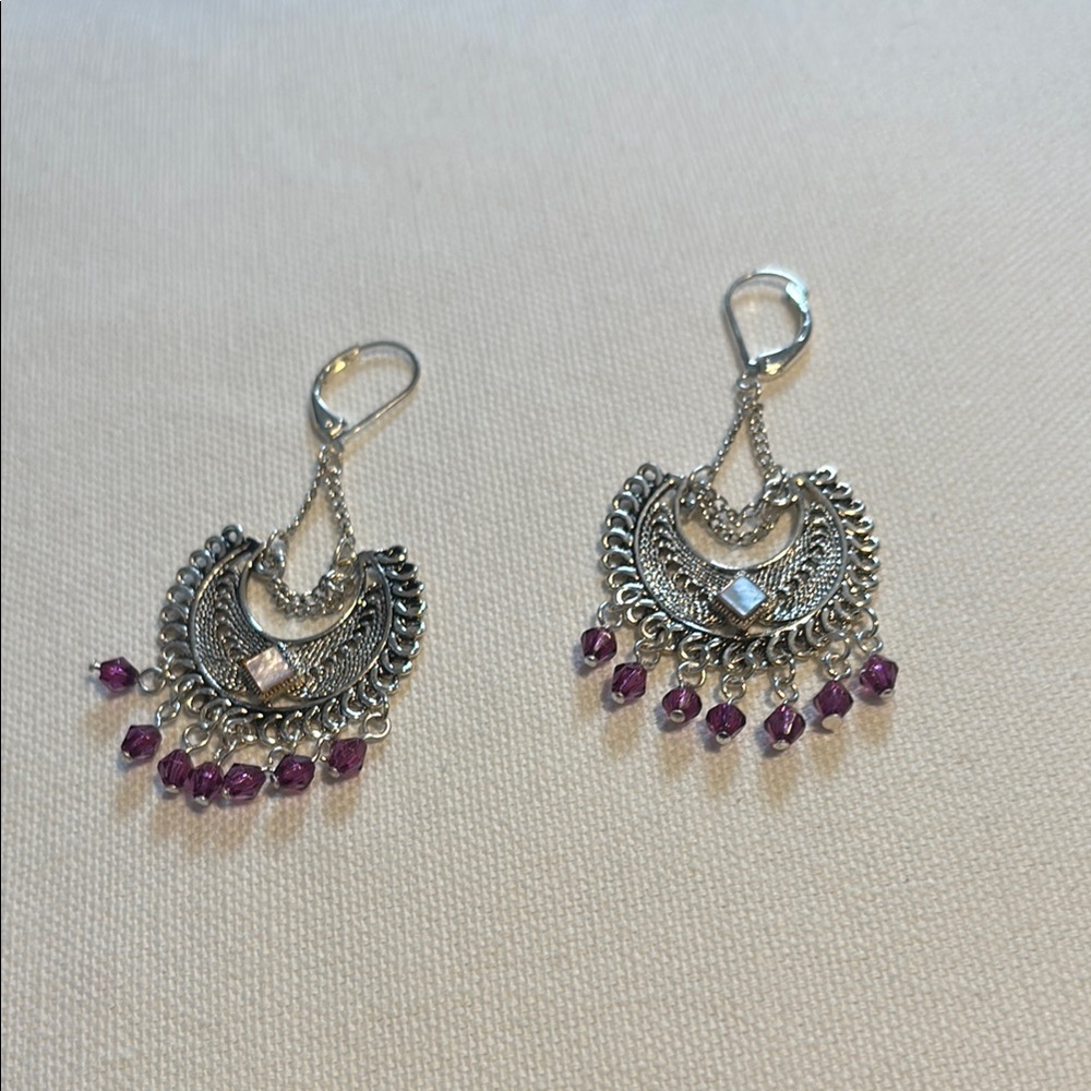 Sterling Silver and Mother-of-Pearl inlay Ornate Earrings with Filigree Design